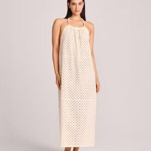 Vitamin A Cream Eyelet Halter Maxi Dress